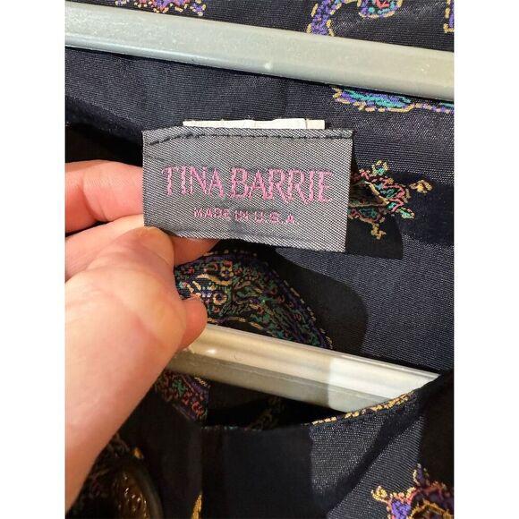 Tina Barrie VTG Black Paisley Midi Skirt & Top Set Sheer Sleeves Boho Retro Glam - Picture 11 of 13